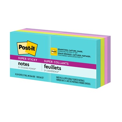 Post-it Super Sticky Notes, 1 7/8" X 1 7/8", Supernova Neonss, 90 Sheets/Pad, 8 Pads/Pack (622-8SSMIA)