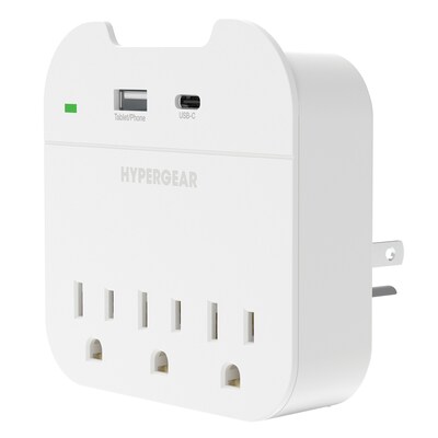 HyperGear 3-AC Outlet and 2-USB Port Multi Plug Outlet Extender Wall Tap with Phone Holder, White (1
