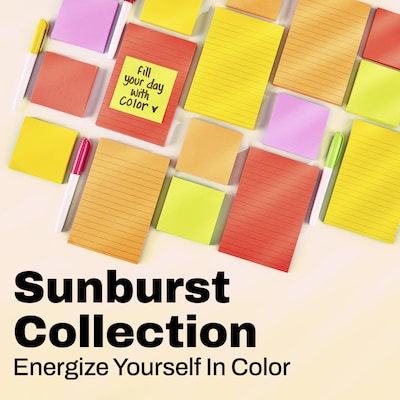 Post-it Notes, 3" x 3", Sunburst Collection, 100 Sheet/Pad, 5 Pads/Pack (654-5SUN)