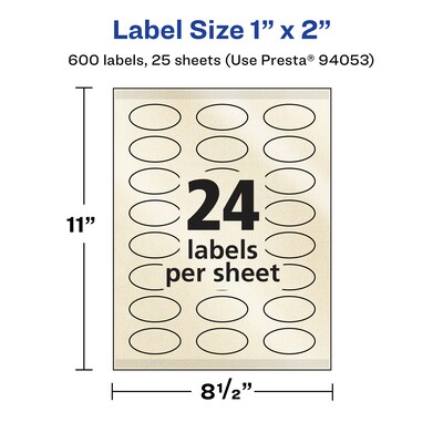 Avery Pearlized Ivory Oval Multipurpose Labels, 1" x 2", Ivory, 600/Pack (94053)
