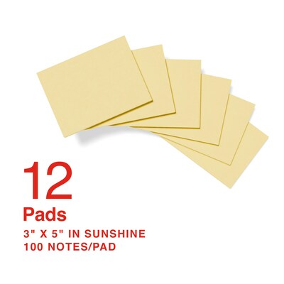 Staples Ultra Sticky Notes, 3 x 5, Sunshine Collection, 100 Sheets/Pad, 12 Pads/Pack (ST62890)