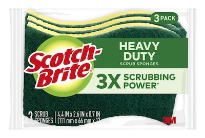Scotch-Brite Heavy Duty Scrub Sponge, Green/Yellow, 3/Pack (HD-3)