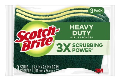 Scotch-Brite Heavy Duty Sponge with Scrubber, Green/Yellow, 3 Sponges/Pack (HD3)