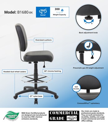 Boss Office Products Bariatric Armless CareSoft Office Stool, Black (B1680-BK)