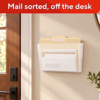 TRU RED Plastic Letter Wall File, Clear, Single-Pocket – Wall-Mounted File Holder for Mail, Documents & Folders