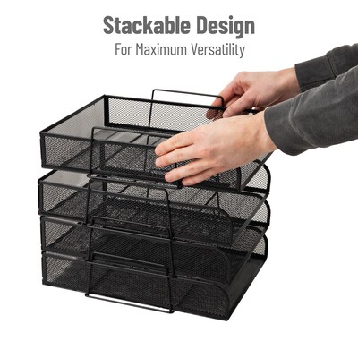 Mind Reader 4-Tier Stackable Paper Desk Tray, Metal Mesh, Black, 4/Pack (BSTACK4-BLK)
