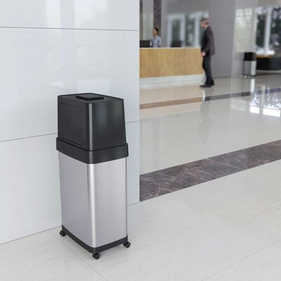 iTouchless Stainless Steel Trash Can with Dual Push Lid, 18-Gallon, Brushed (IT18DPS)