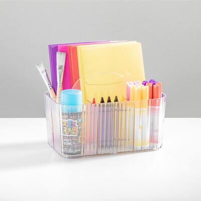 mDesign 4-Section Plastic Desktop Caddy Organizer with Handle, Plastic, Clear (26051)