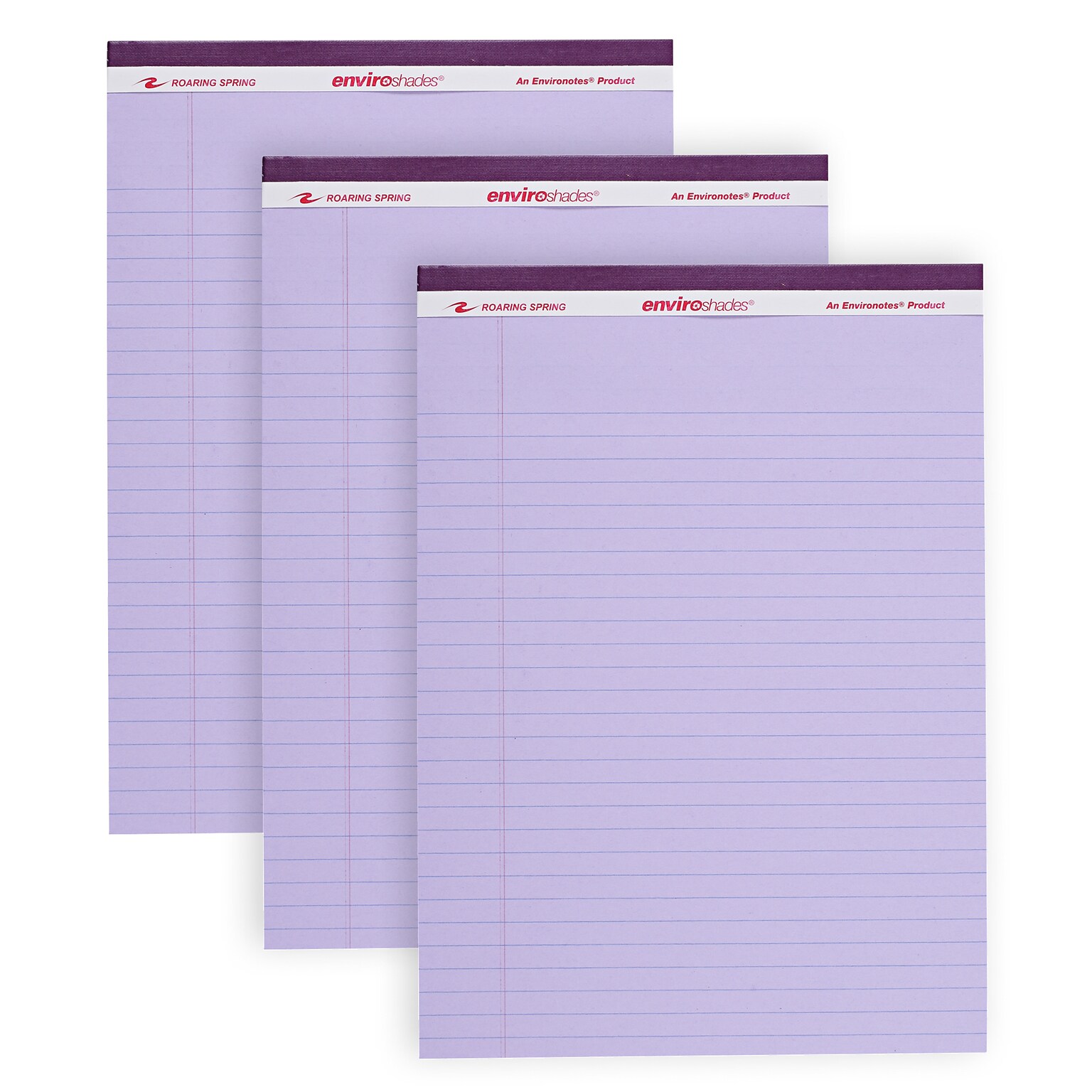 Roaring Spring Paper Products Enviroshades Notepad, 8.5 x 11.75, Wide Ruled, Orchid, 50 Sheets/Pad, 3 Pads/Pack (74143)
