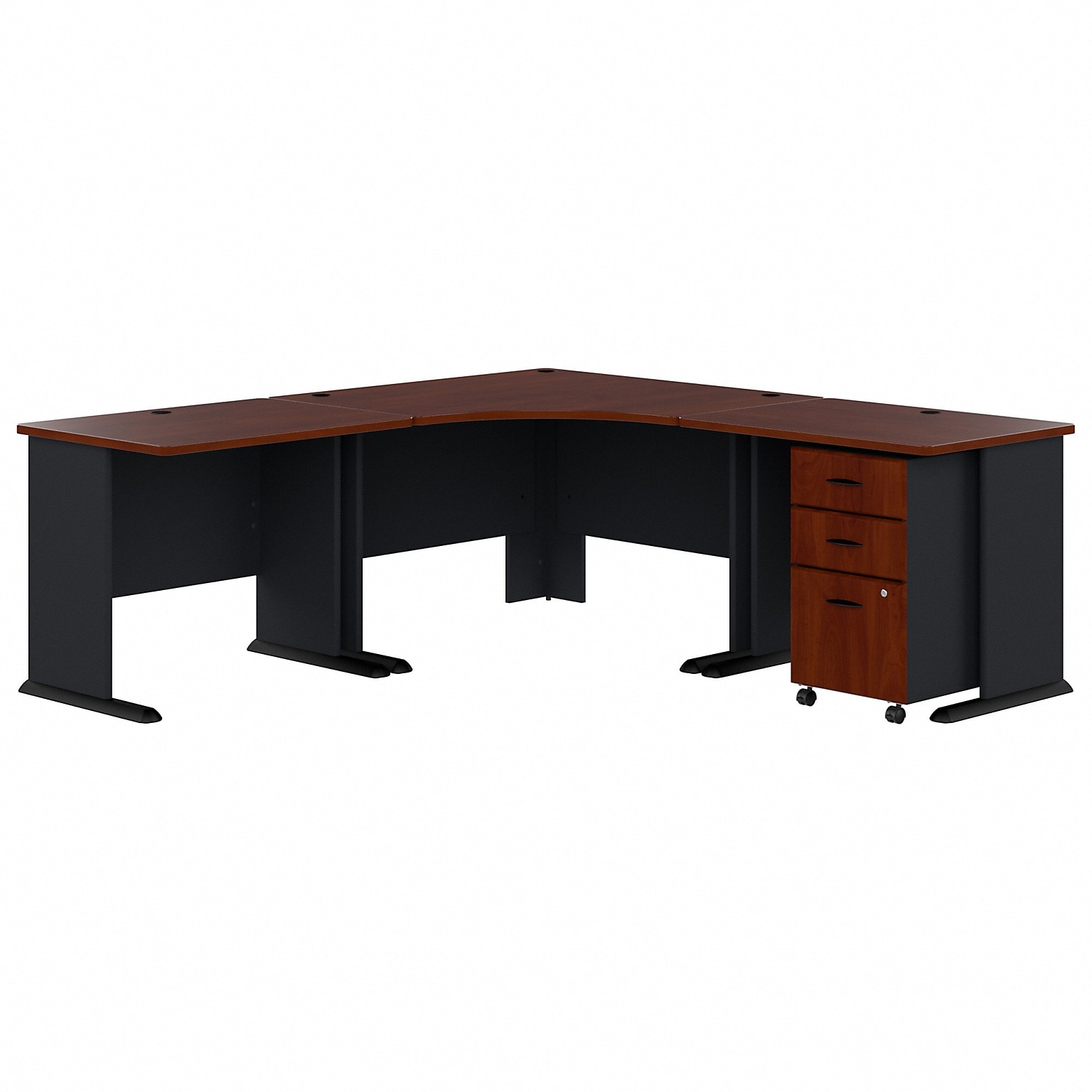 Bush Business Furniture Cubix 84W Corner Desk with Mobile File Cabinet, Hansen Cherry/Galaxy (SRA041HCSU)