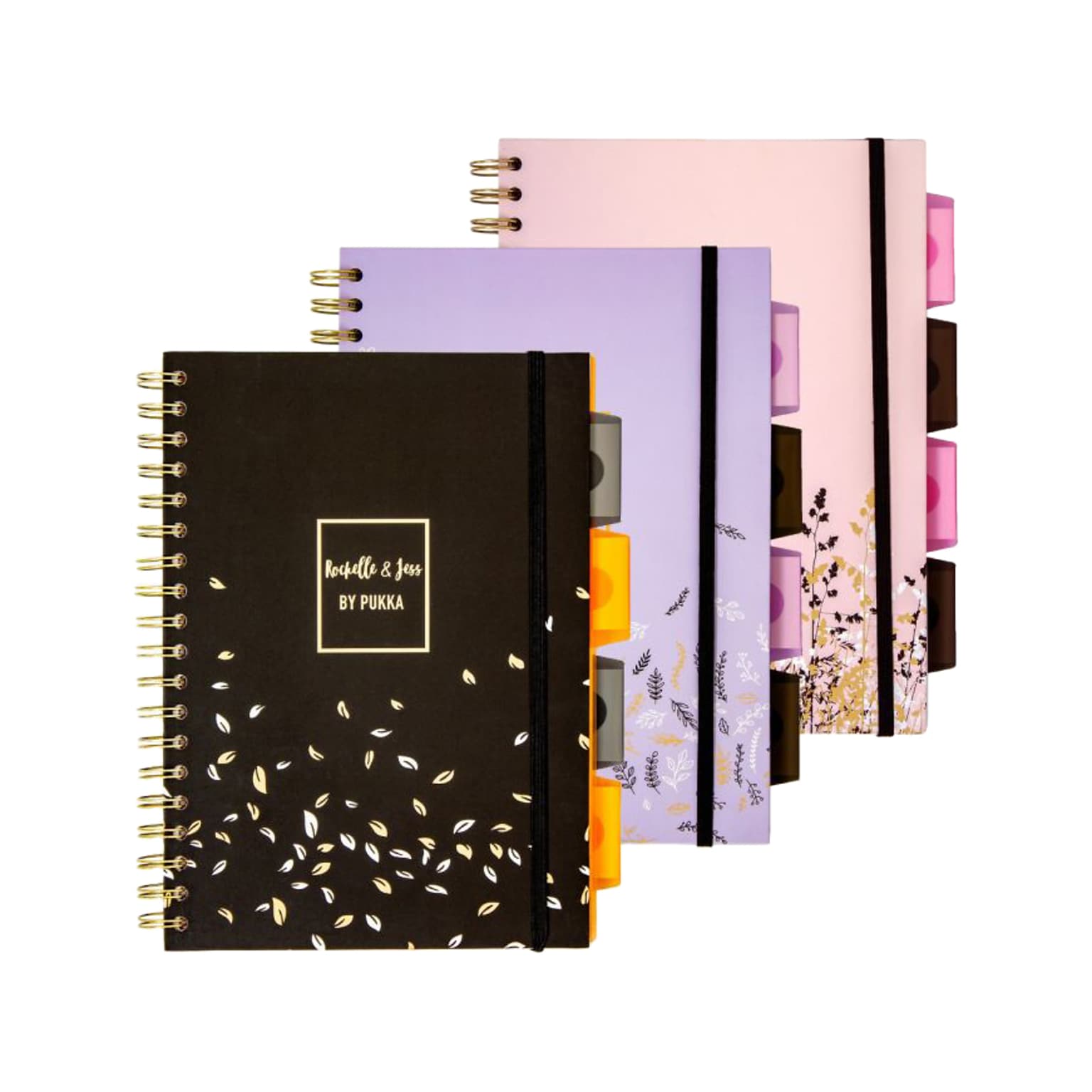 Pukka Pad Rochelle & Jess 5-Subject Notebooks, 6.9 x 9.8, Ruled, 100 Sheets, Assorted Colors, 3/Pack (9447-ROC)