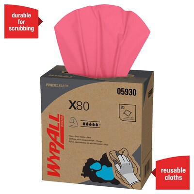 WYPALL X80 Shop Towel Replacement Wiper, Red, POP-UP Box, 9-1/10"x16-4/5", 80/Box, 5 Box/Carton