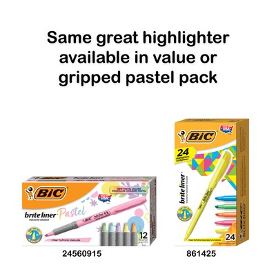 BIC Brite Liner Stick Highlighters, Chisel, Assorted, 12/Pack (BL11-AST)