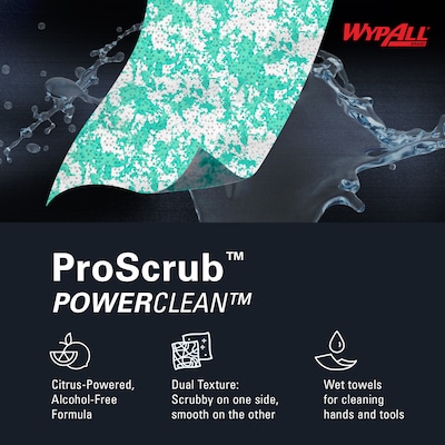 WypAll PowerClean ProScrub Fabric Cleaning Wipers, 9.5", Green, 75 Wipers/Box, 6/Carton (91367)