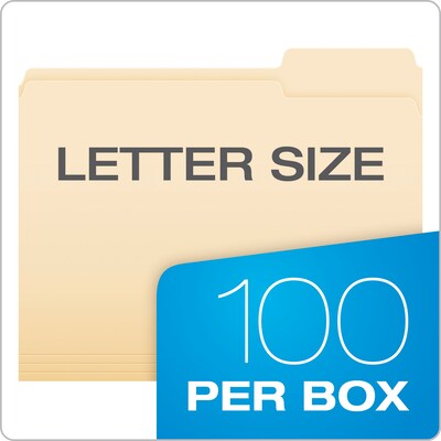 Pendaflex File Folder, 1-Tab, Right Position, Letter Size, Manila, 100/Box (R752 1/3-3)