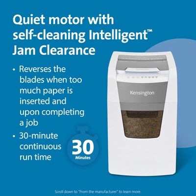 Kensington OfficeAssist Auto Feed Shredder A1500-HS Anti-Jam Micro Cut, White/Gray (K52050AM)