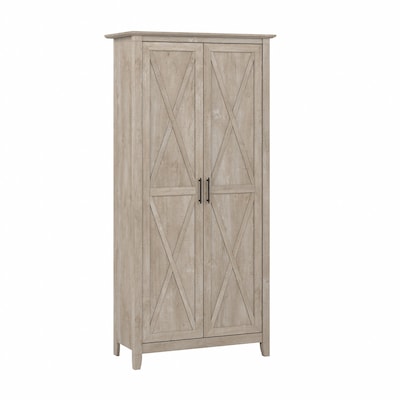 Bush Furniture Key West 66 Tall Storage Cabinet with Doors and 5 Shelves, Washed Gray (KWS266WG-03)
