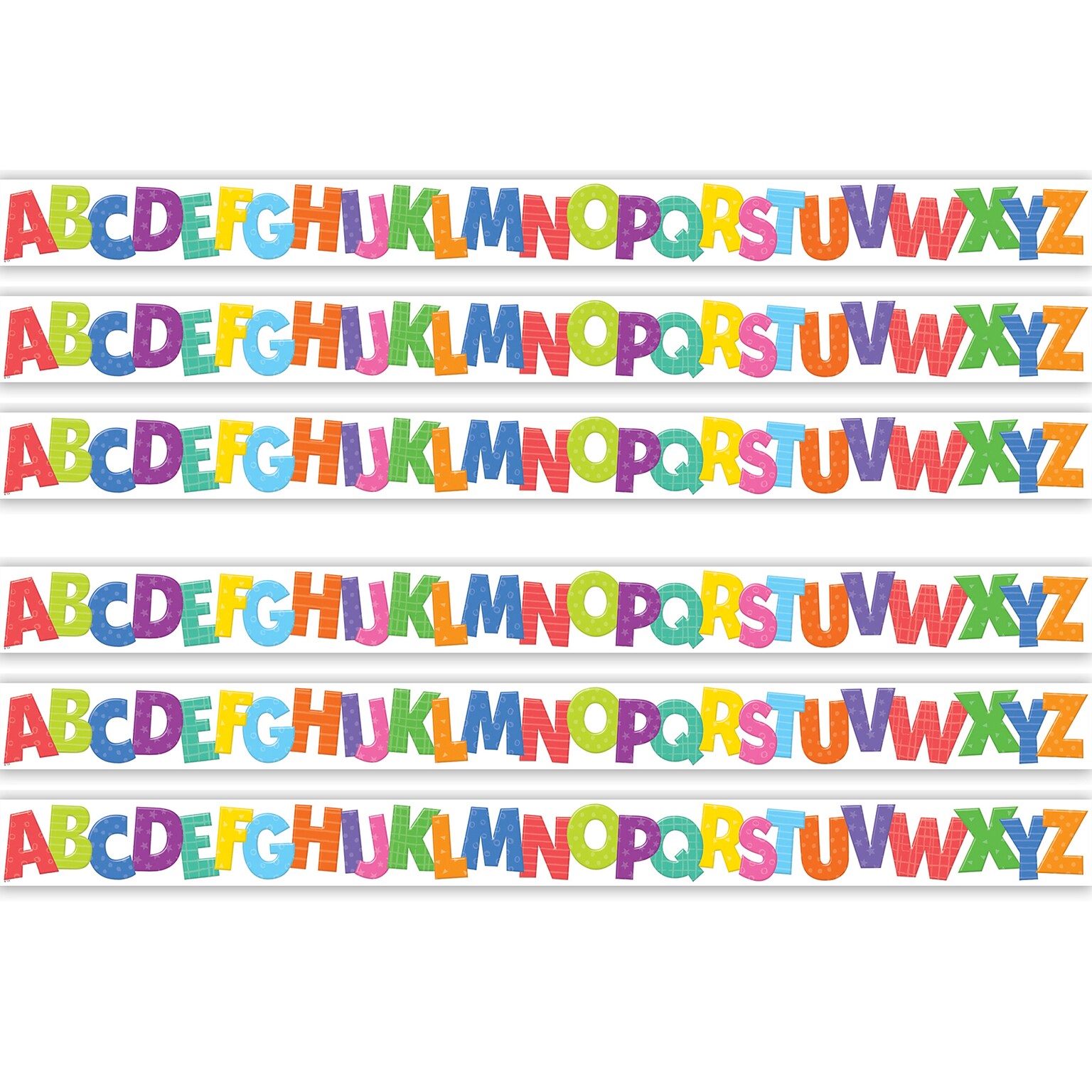 Teacher Created Resources Die-Cut Border Trim, 2.75 x 2.92, Colorful Alphabet, 12/Pack, 6 Packs/Bundle (TCR6916-6)