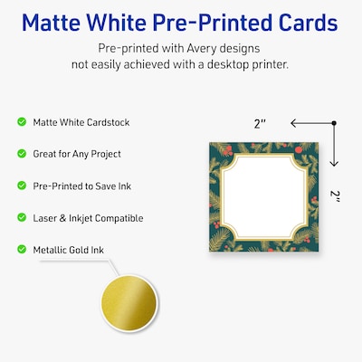 Avery Gold-Teal Berries Matte Blank Card, White, 120/Pack (S00-FF7)