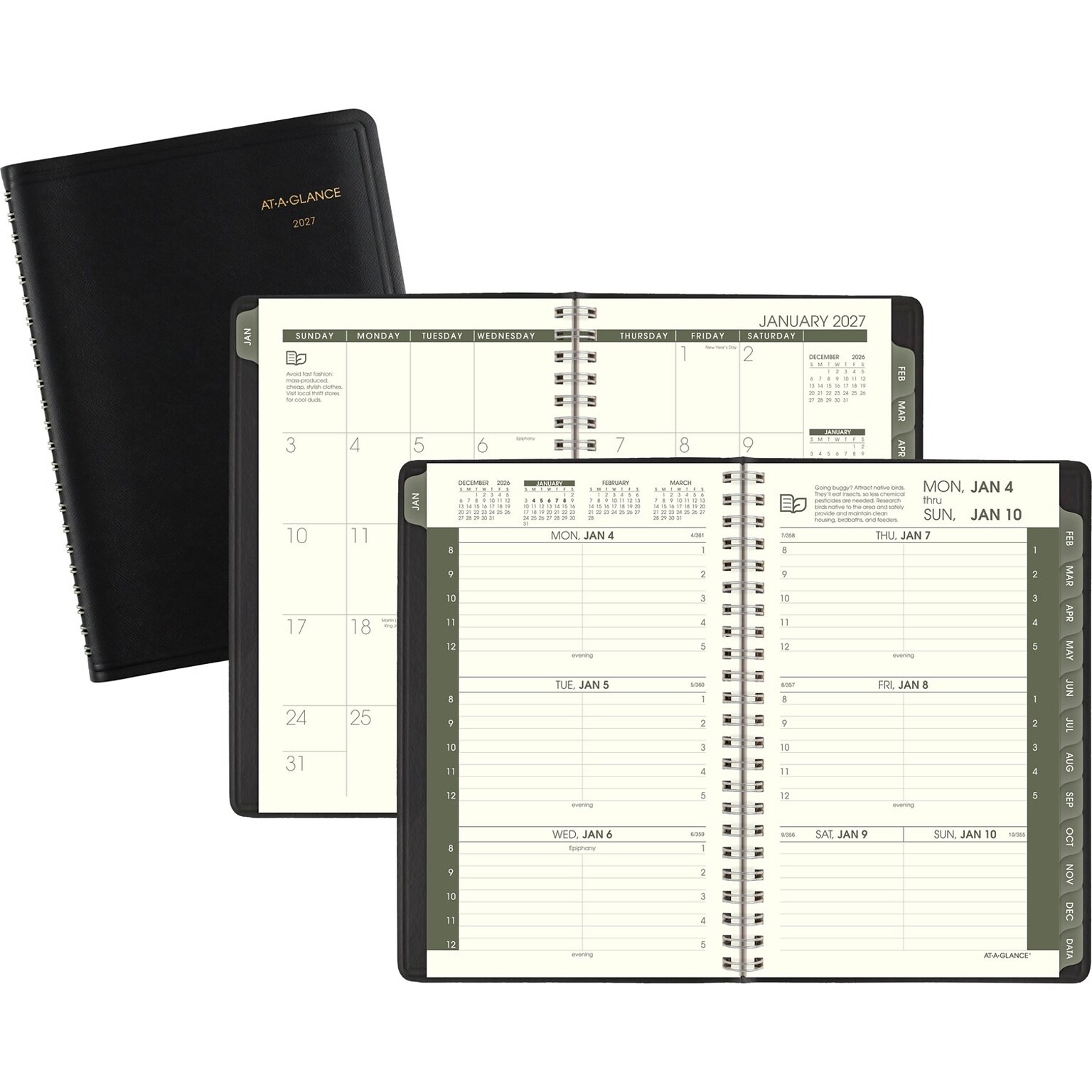 2027 AT-A-GLANCE Recycled 5 x 8 Weekly & Monthly Appointment Book Planner, Faux Leather Cover, Black (70-100G-05-27)