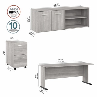 Bush Business Furniture Studio A 72"W Computer Desk with File Cabinet and Storage Cabinet, Platinum Gray (STA007PGSU)