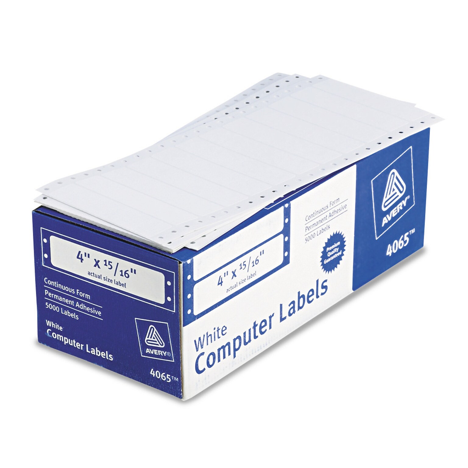 Avery Pin-Fed Continuous Form Computer Labels, 15/16 x 4, White, 1 Label Across, 5 Carrier, 5,000 Labels/Box (4065)