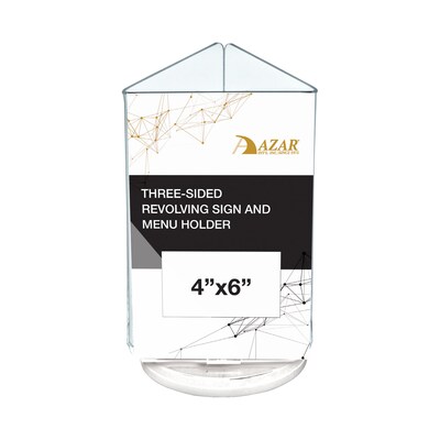 Azar Displays 4 x 6 Three-Sided Revolving Sign and Menu Holder, Top Loading, White Acrylic (193726-WHT)