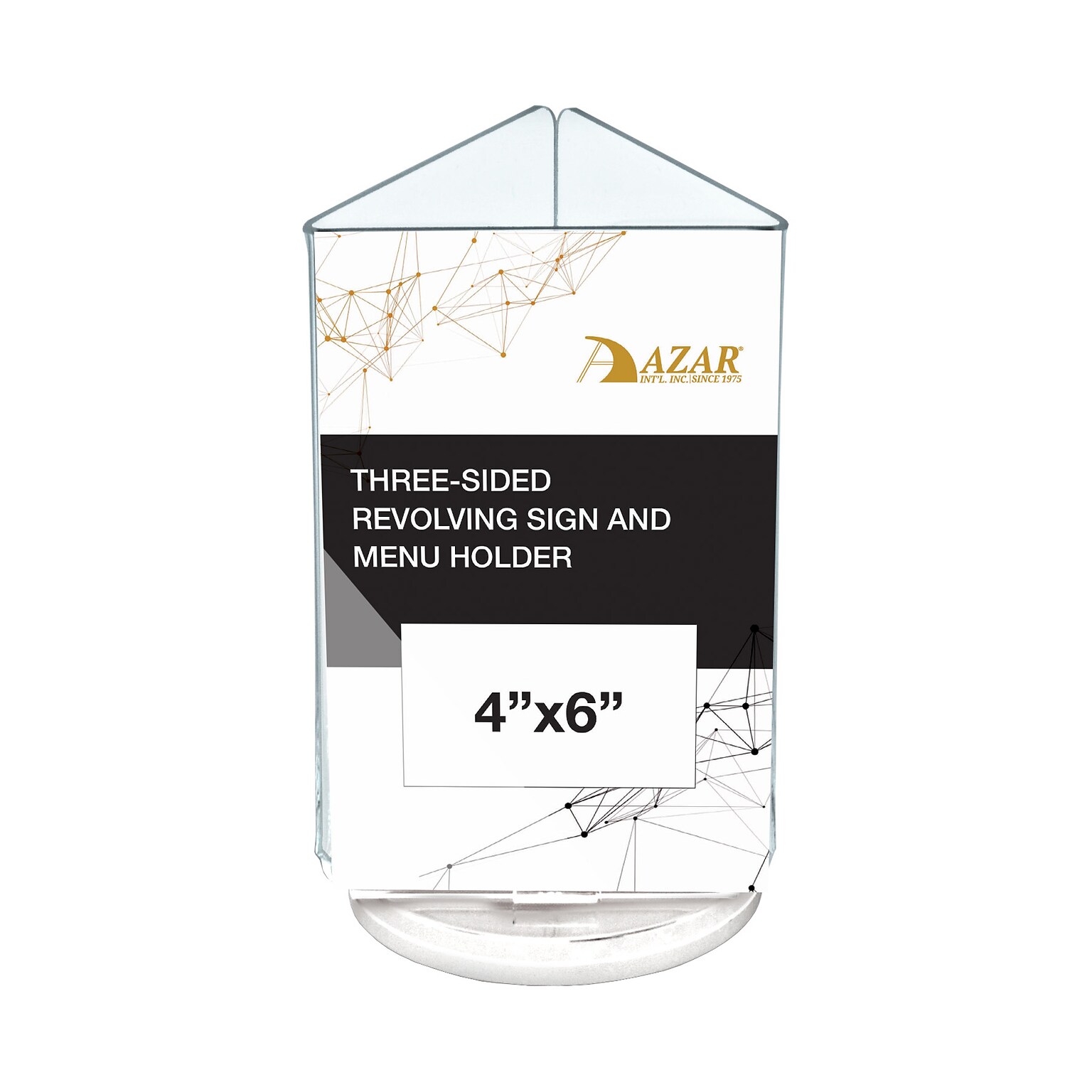 Azar Displays 4 x 6 Three-Sided Revolving Sign and Menu Holder, Top Loading, White Acrylic (193726-WHT)