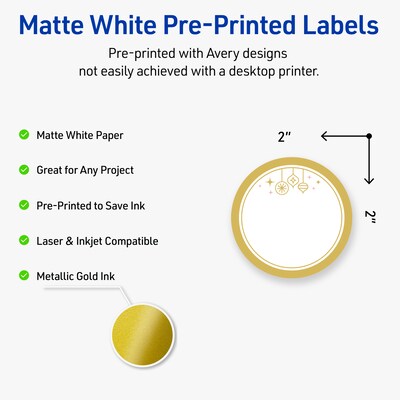 Avery Circle Multipurpose Labels, 2 Dia., White, 120/Pack (19479370536)