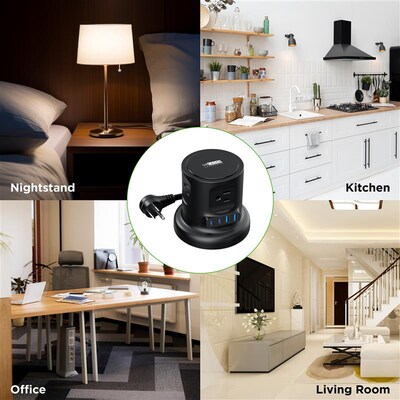 Uncaged Ergonomics Retractable Cube 6' Extension Cord, 4-Outlet, 18 AWG, Black (RC-BLACK)