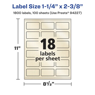 Avery Pearlized Ivory Rectangle Multipurpose Labels, 1-1/4" x 2-3/8", Ivory, 1800/Box (94227)