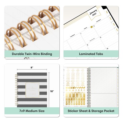 2027 Blue Sky Day Designer 8" x 10" Daily Planner, Black/White (161647)