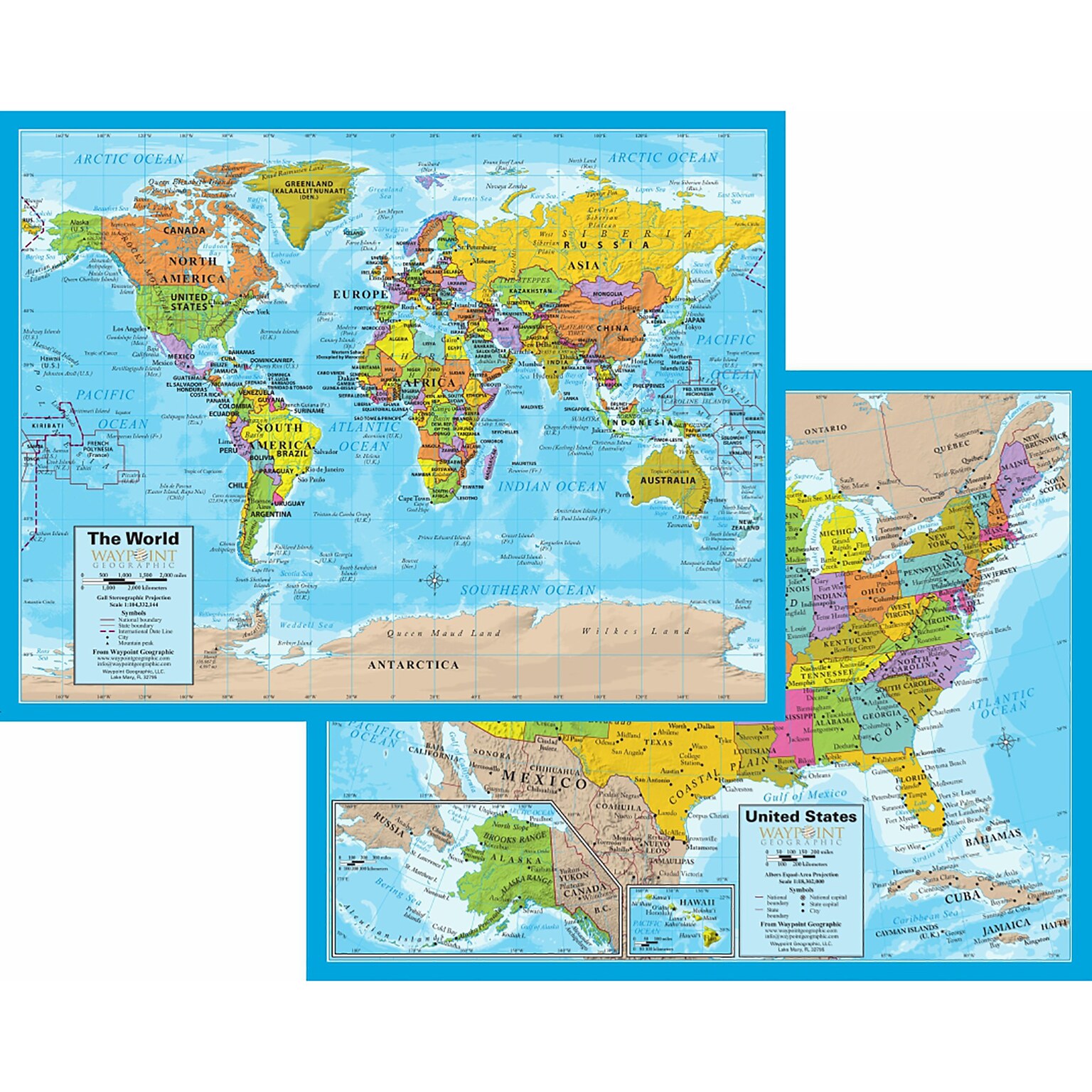 Waypoint Geographic World/USA Laminated Notebook Maps, 32/Pack (RWPNB03)