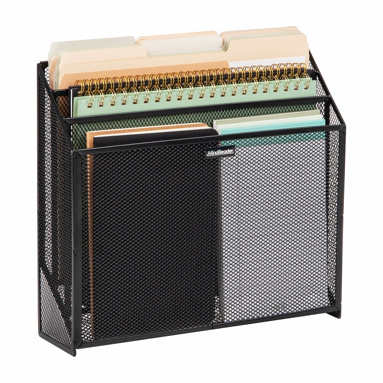 Mind Reader 3-Pocket Metal Mesh Mountable Wall File, Letter Size, Black (WAFIST3-BLK)