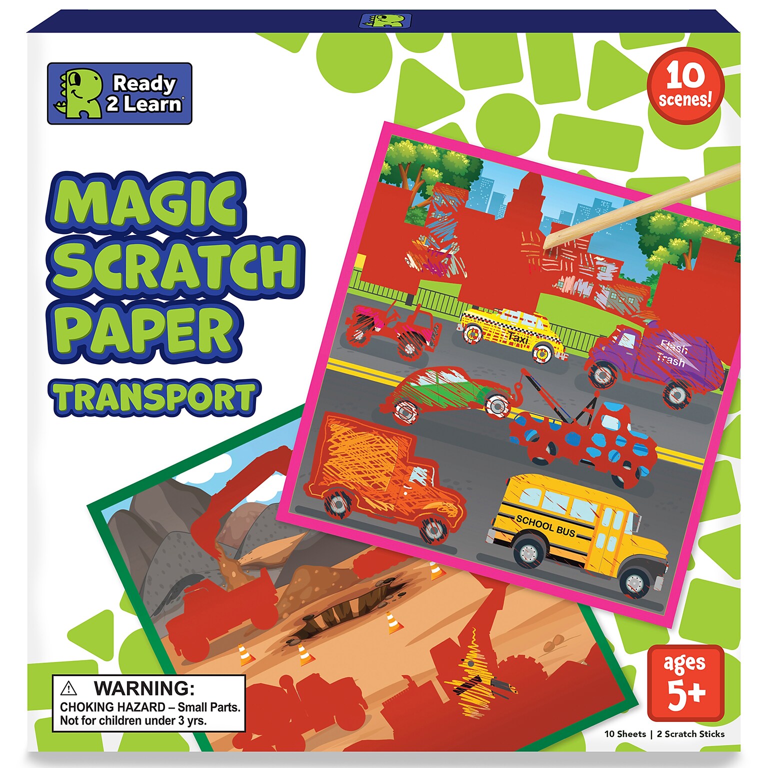 Ready 2 Learn Magic Scratch Paper, Transport, 8.25 x 8.25, Multicolored, 10 Boards/Set (CE-10155)