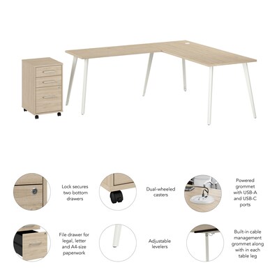 Bush Business Furniture Vista 72"W L Shaped Desk with Mobile File Cabinet, Natural Elm (VST007NESU)