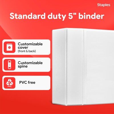Staples 5 3-Ring View Binder, D-Ring, White (55416/26360)