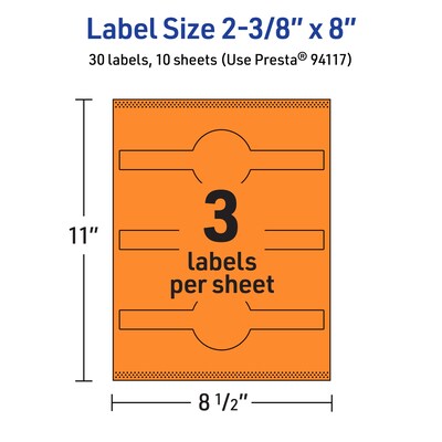 Avery Decorative Edge Multipurpose Labels, 2-3/8" x 8", Bright Orange, 30/Pack (94117)