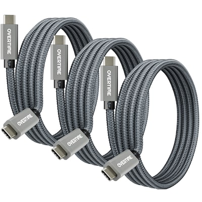 Overtime C82 Fast Charging 100W 6 ft Braided USB-C to USB-C Cable, 3/Pack (OCC82WH3PK)