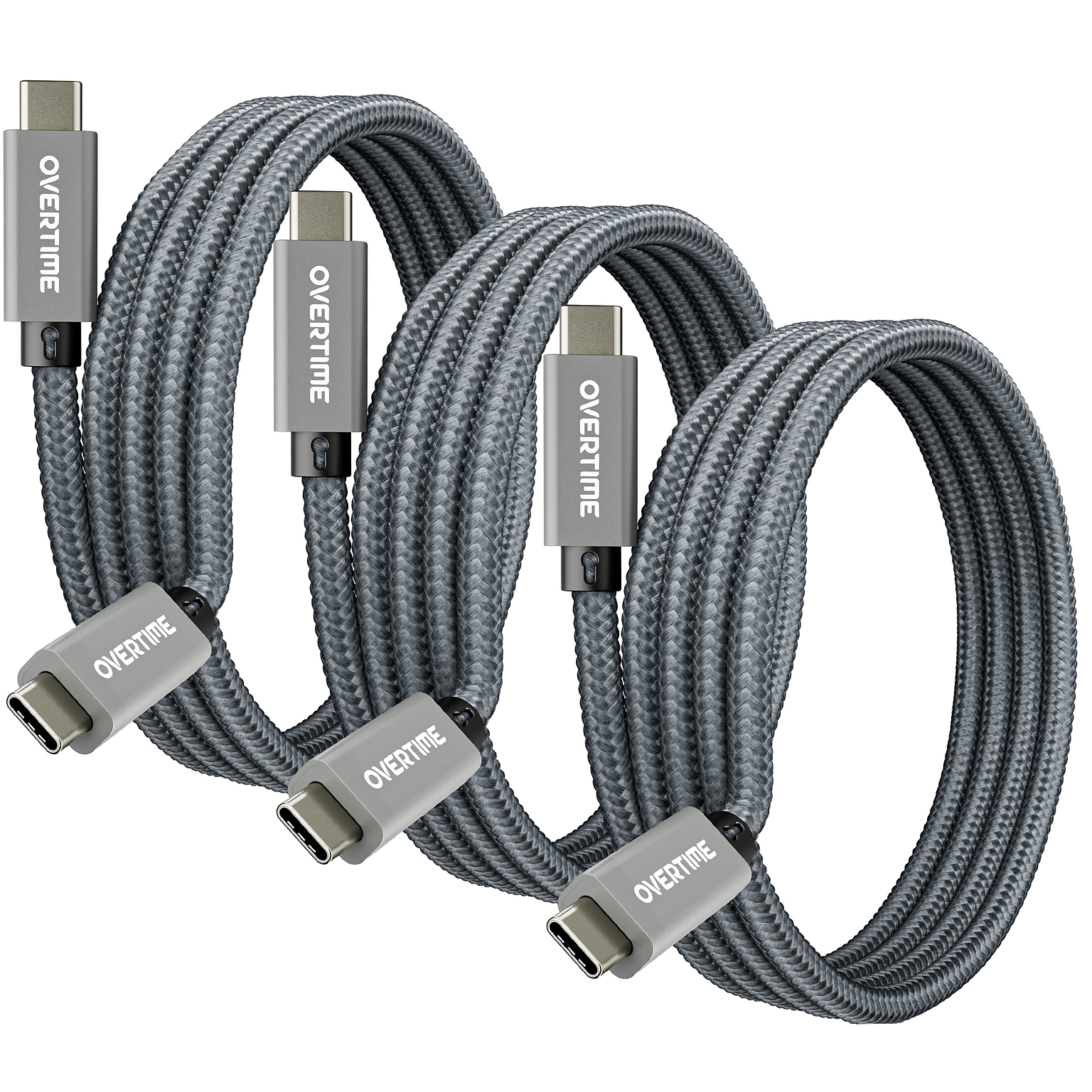 Overtime C82 Fast Charging 100W 6 ft Braided USB-C to USB-C Cable, 3/Pack (OCC82WH3PK)