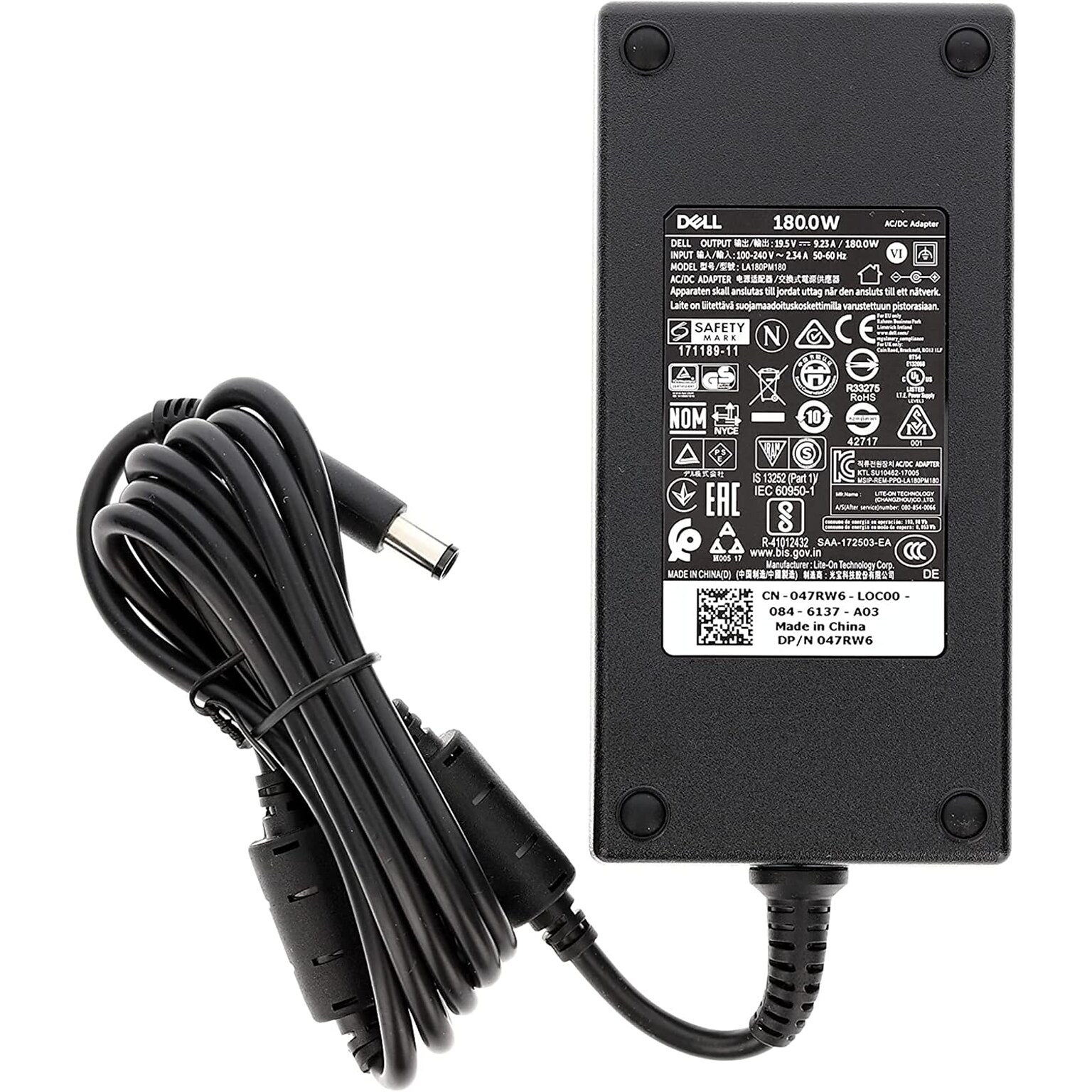 Dell 180W AC Adapter for Dell Laptop, Black (MHP9C)