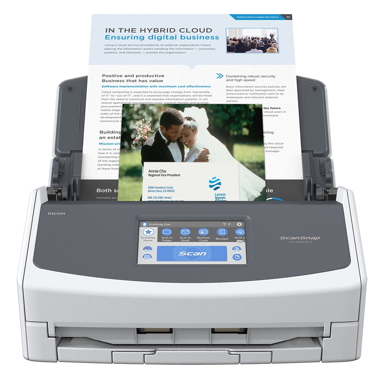 RICOH ScanSnap IX1600 PA03770-B615 Wireless Duplex Document Scanner, White