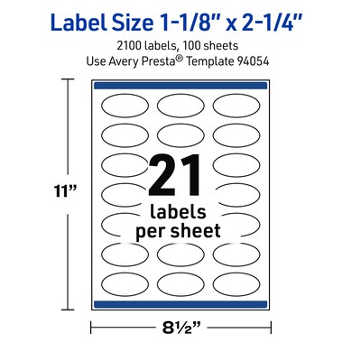 Avery Oval Laser Multipurpose Labels, 1-1/8" x 2-1/4", White, 2100/Box (19479399187)