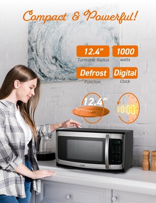 Commercial Chef 1.1 Cu. Ft. Countertop Microwave, Black with Stainless Steel (CHM11MS)