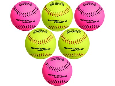 Xcello Sports Practice Softballs, Neon Yellow/Neon Pink, 6/Pack (XS-SOFTBALL-CC)