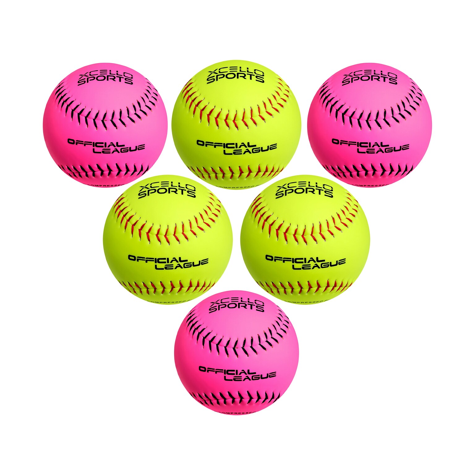 Xcello Sports Practice Softballs, Neon Yellow/Neon Pink, 6/Pack (XS-SOFTBALL-CC)