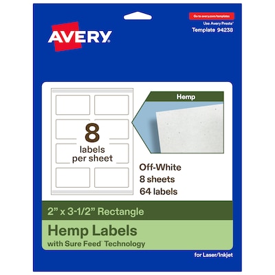 Avery Hemp Rectangle Laser/Inkjet Multipurpose Labels, 2 x 3-1/2, Off-White (64/Pack)