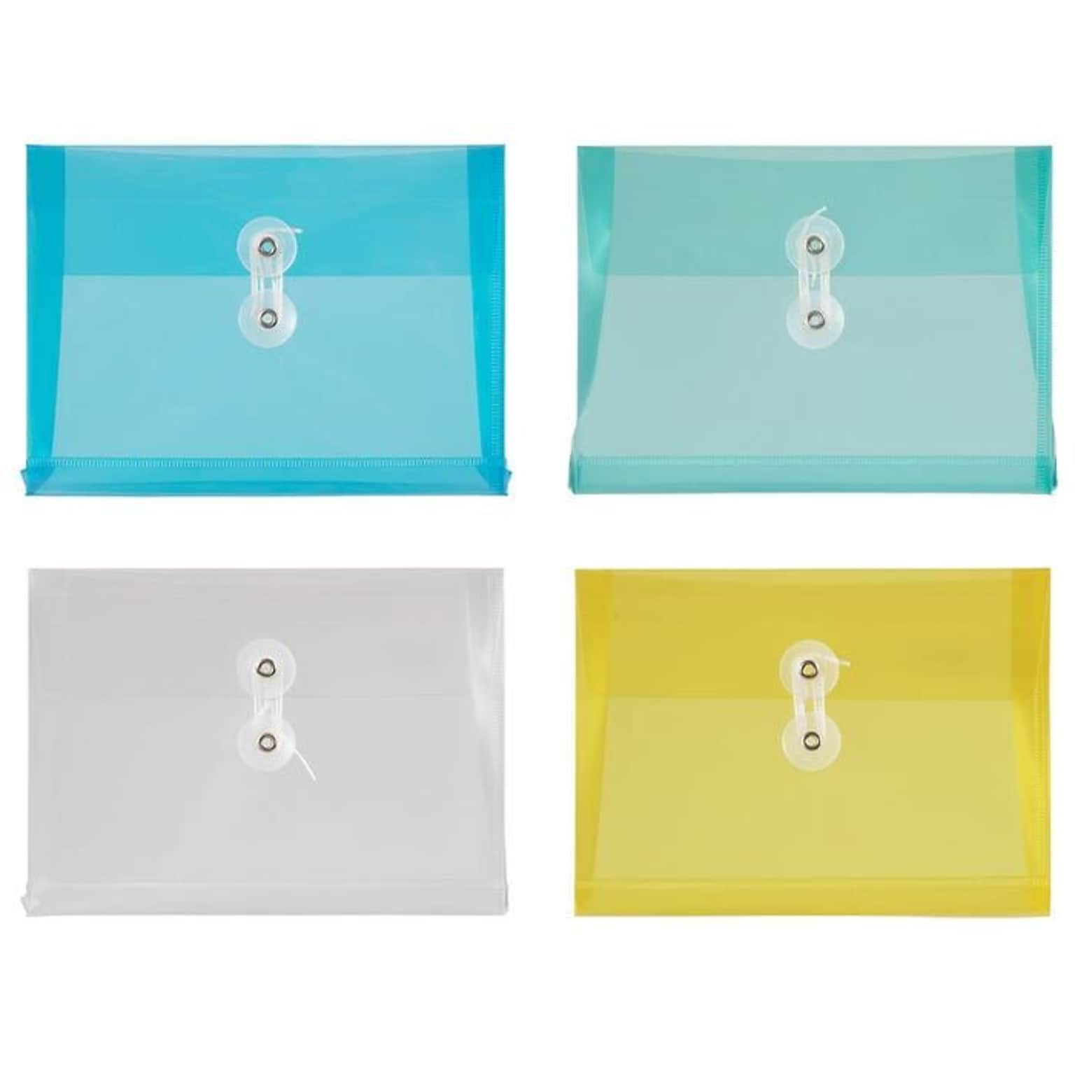 JAM PAPER Plastic Envelopes with Button & String Tie Closure, Index Size, 5 1/2 x 7 1/2, Assorted Colors, 24/Pack (235438681)