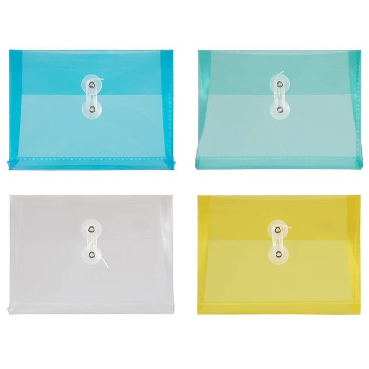 JAM PAPER Plastic Envelopes with Button & String Tie Closure, Index Size, 5 1/2 x 7 1/2, Assorted Colors, 24/Pack (235438681)