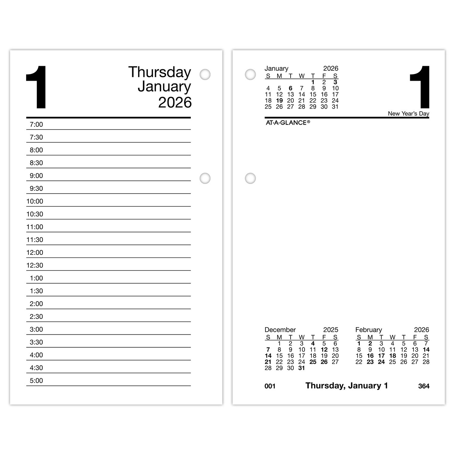 2026 AT-A-GLANCE 6 x 3.5 Daily Calendar Refill Pages, White (E717-50-26)
